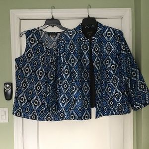 Kasper dressy blue & black matching jacket and tank top, sizes 18W & 2X